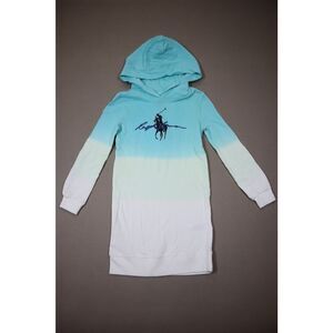 Polo Ralph Lauren Girls Blue To White Ombré‎ Hooded Long Sleeve Dress Size 6